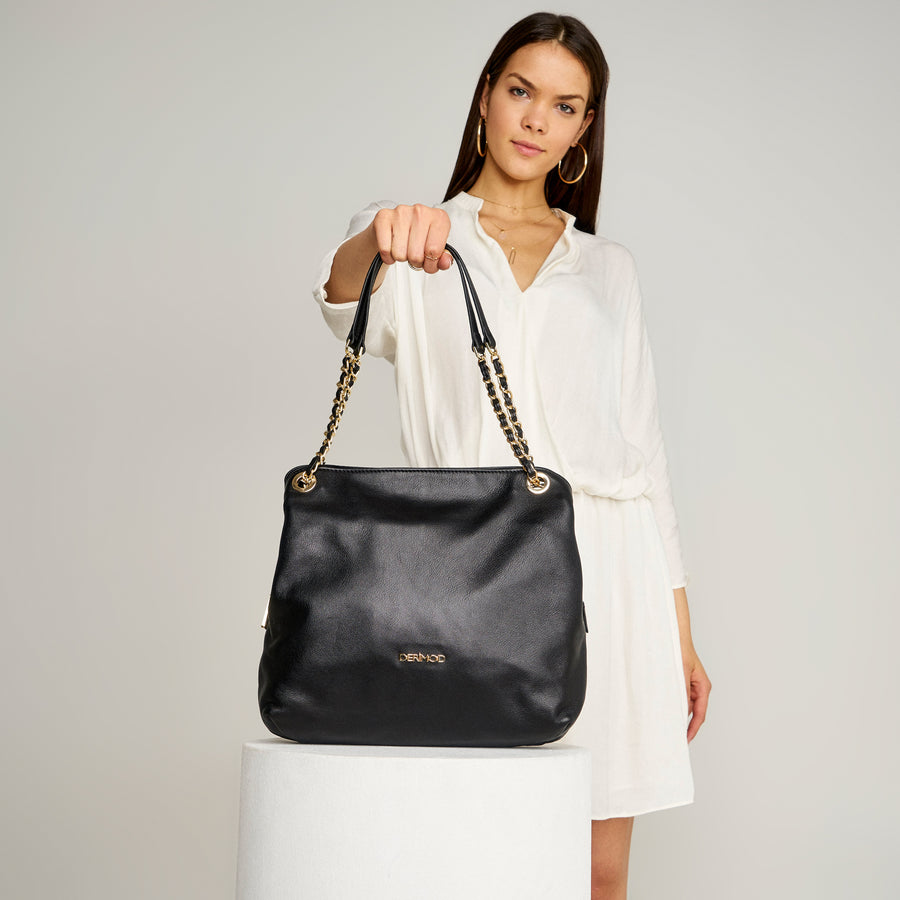 Women's Leather Shoulder Bag with Chain Handle