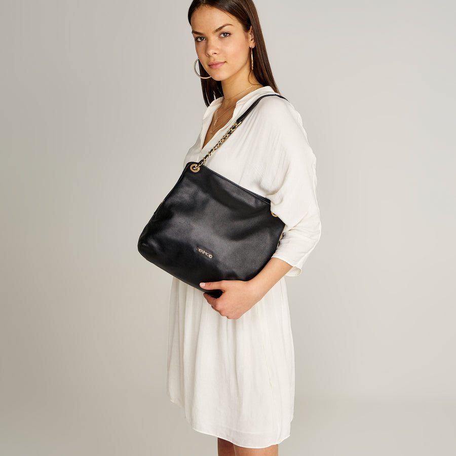 Women's Leather Shoulder Bag with Chain Handle