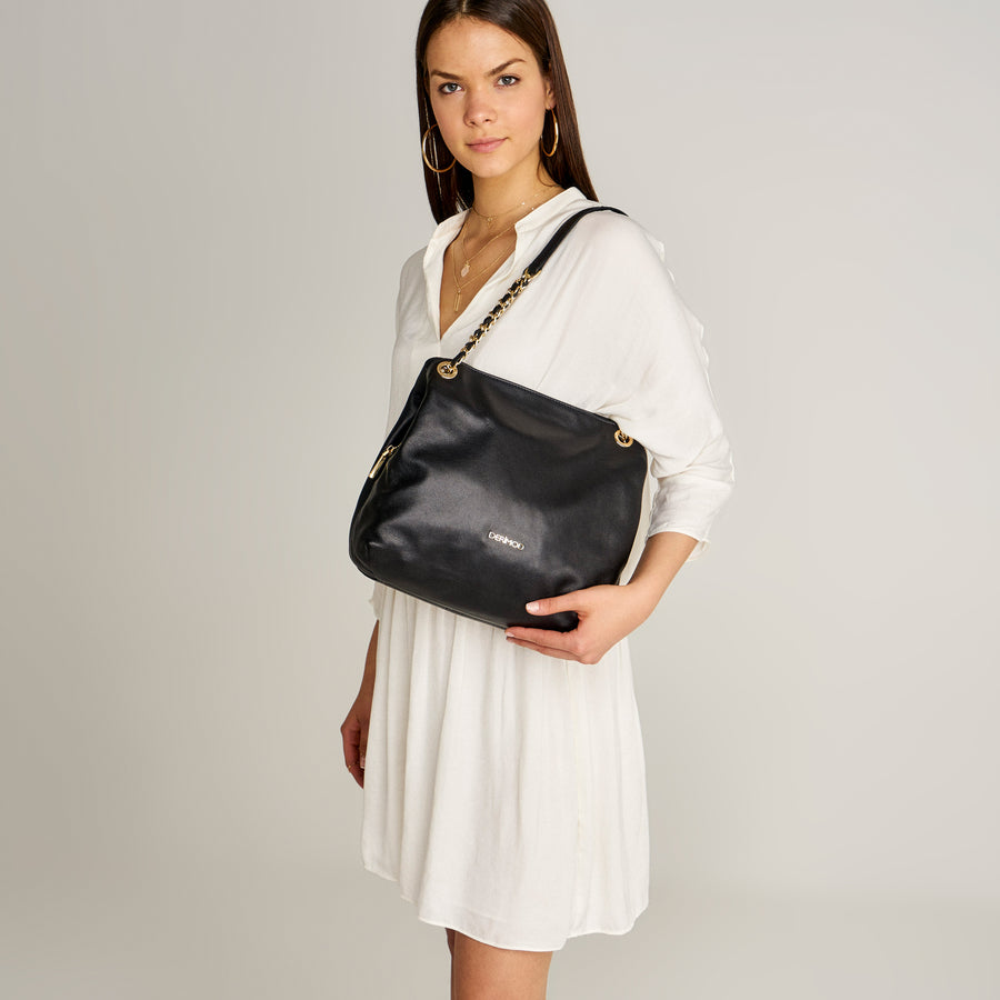 Women's Leather Shoulder Bag with Chain Handle