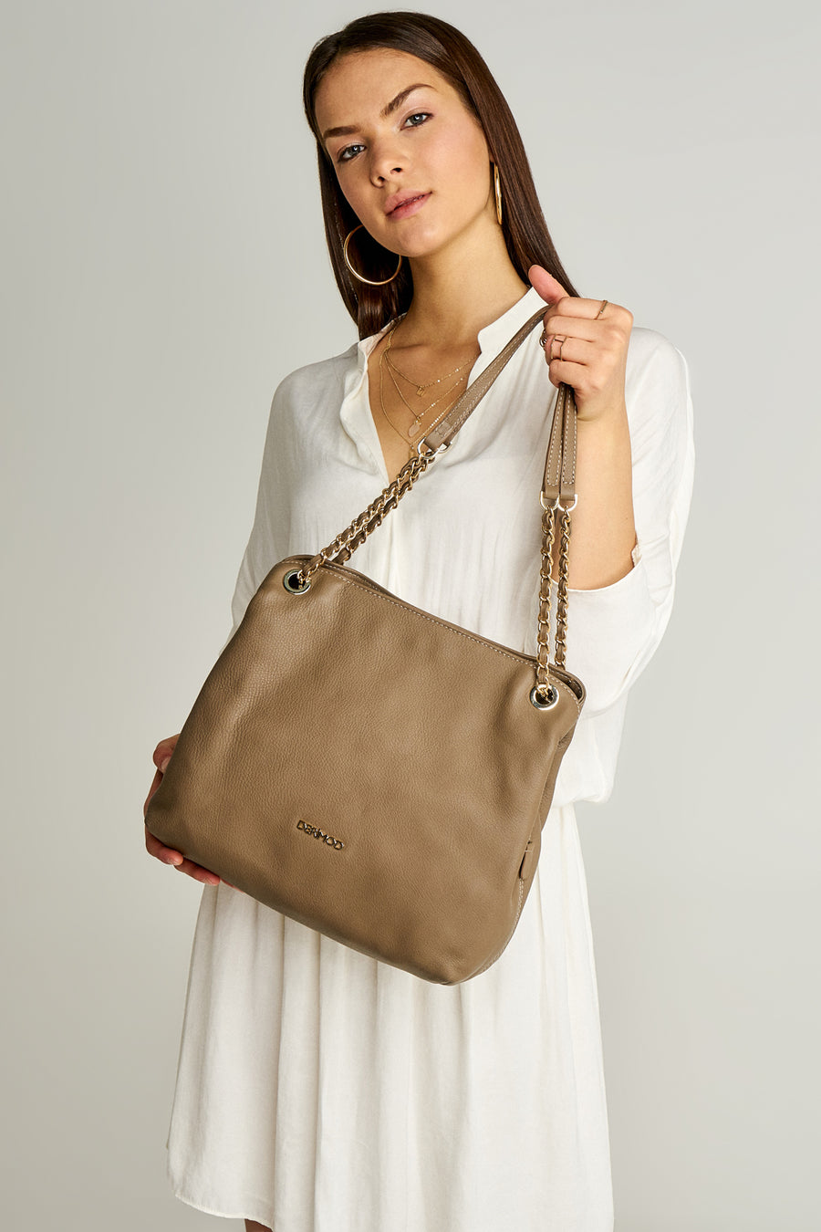 Mink Women's Leather Shoulder Bag with Chain Handle