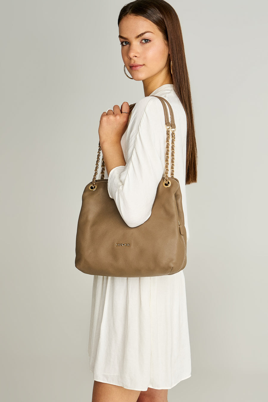 Mink Women's Leather Shoulder Bag with Chain Handle