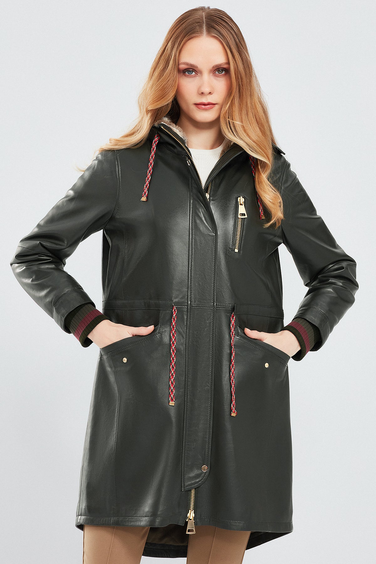 Valentina Kadın Yeşil Kürklü Deri Parka