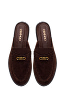Woman Brown Suede Slipper | Derimod