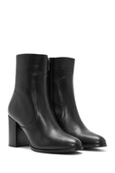 Women's Black Zippered Thick Heeled Leather Boots | Derimod