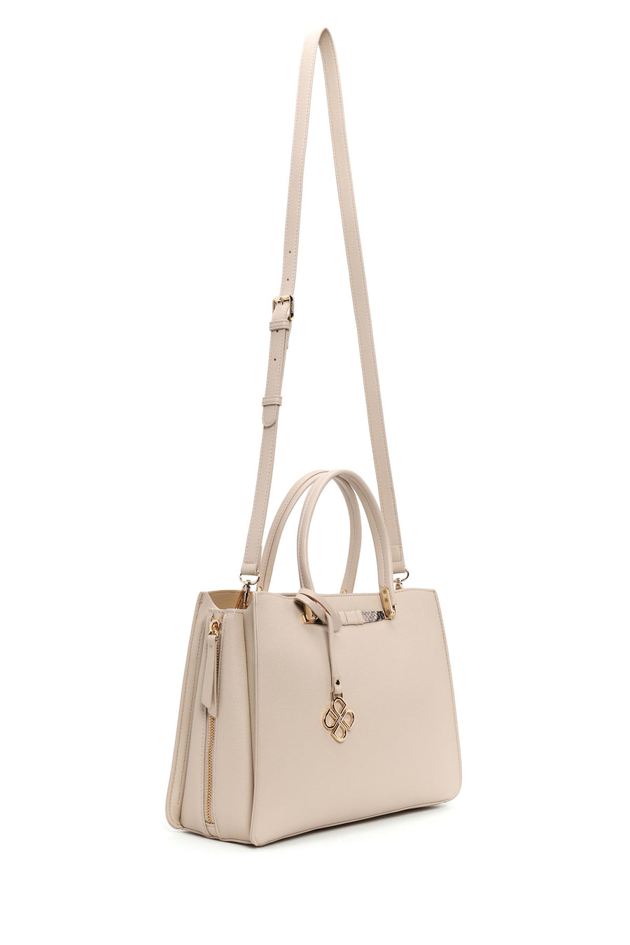 Woman Beige Long-Strap Shoulder Bag