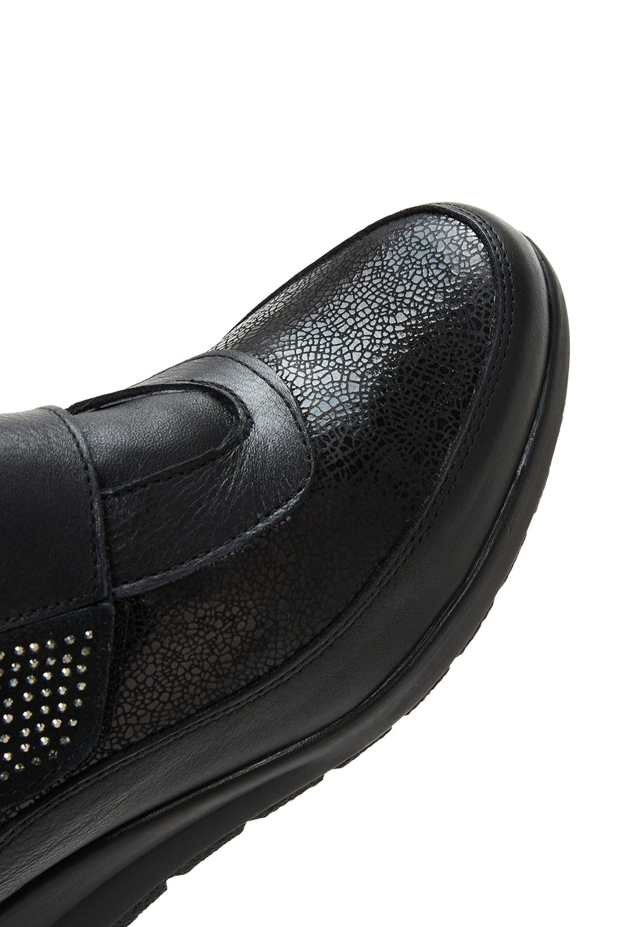 Women's Black Leather Wedge Heeled Comfort Shoes