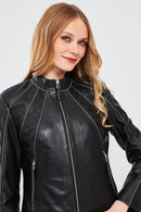 Julia Women's Black Short Leather Jacket | Derimod