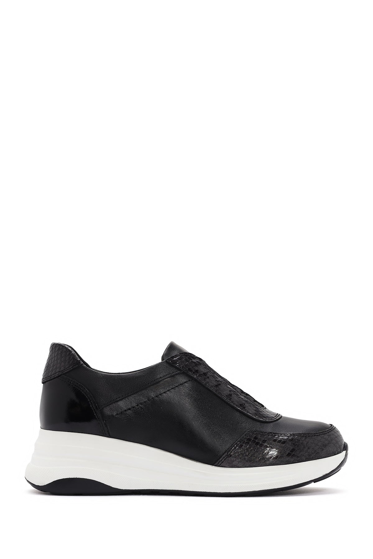 Women's Black Thick Soled Leather Sneaker 24SFD411618 | Derimod