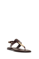 Women's Brown Buckle Thong Leather Sandals | Derimod