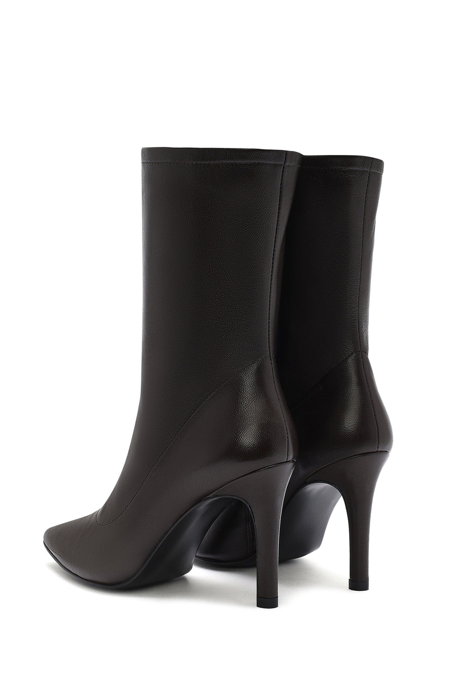 Women's Brown Zippered Thin Heel Leather Boots