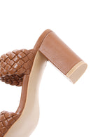 Women's Tan Knitted Thick Heeled Slippers | Derimod