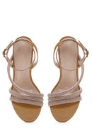 Women's Beige Stone Ankle Strap Thin Heel Sandals | Derimod