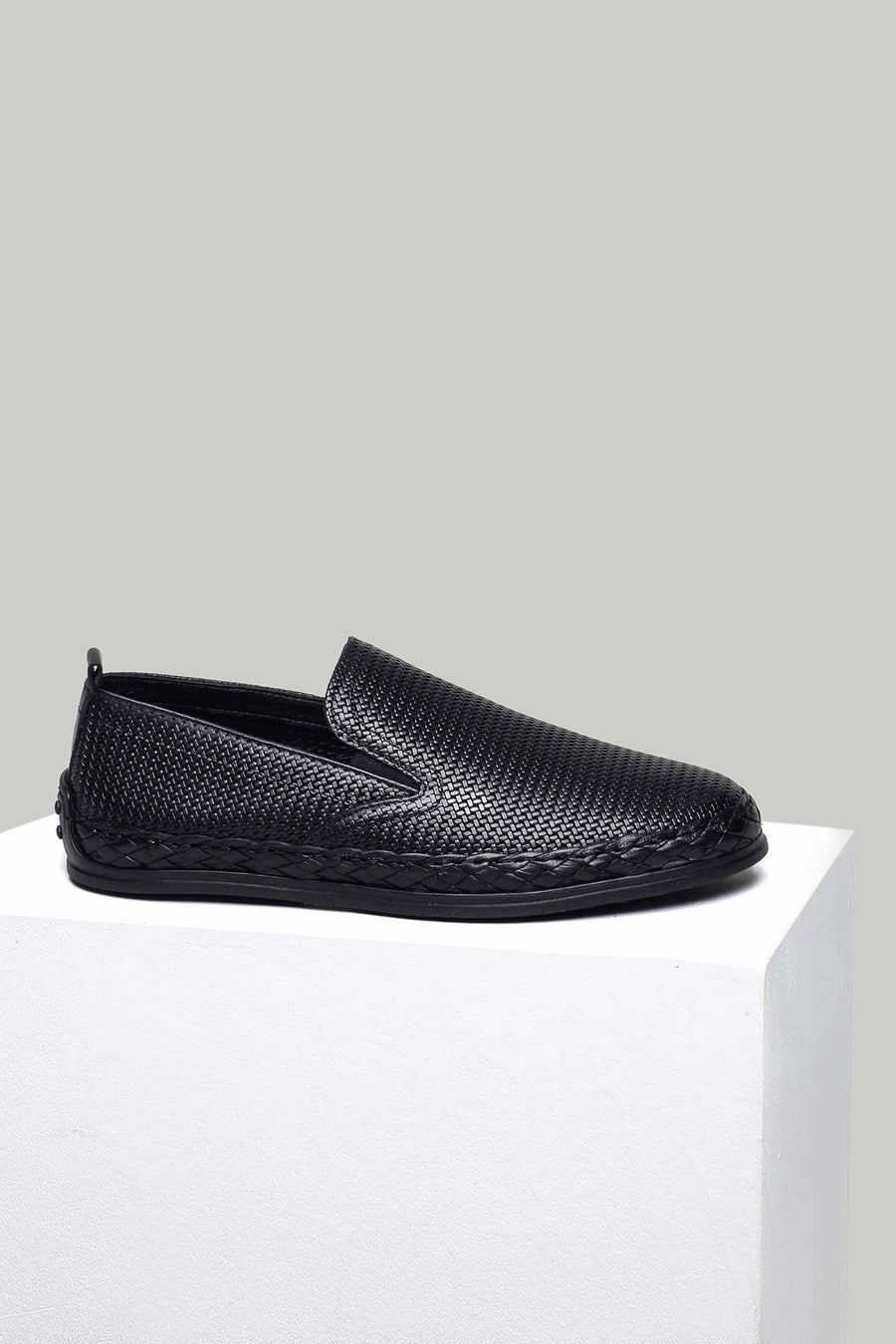 Black Men's Leather Espadrille