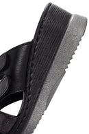 Women's Black Thick Soled Leather Comfort Slippers | Derimod