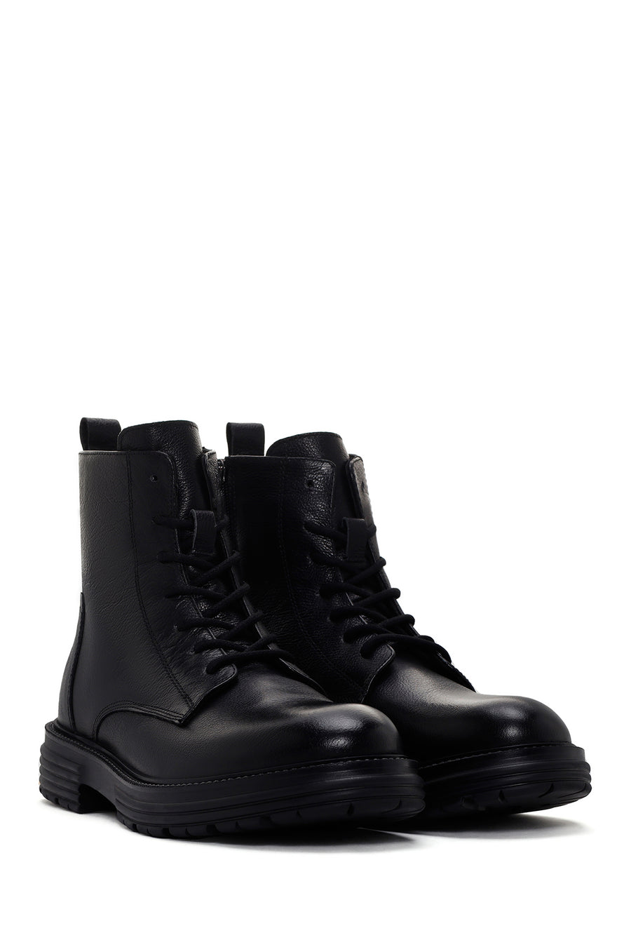 Men's Black Zippered Casual Leather Boots