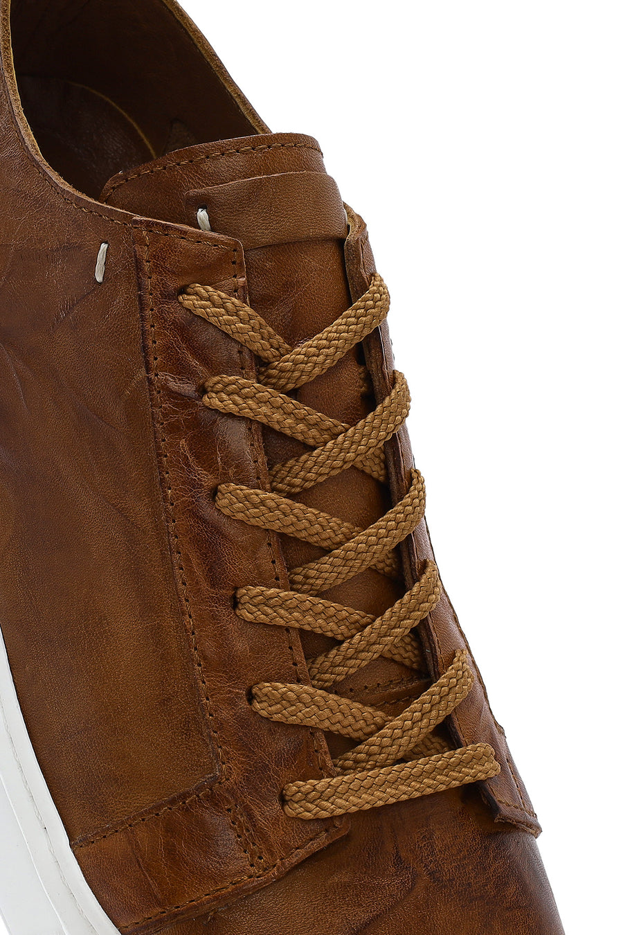 Men's Tan Lace-up Thick-Sole Leather Sneaker