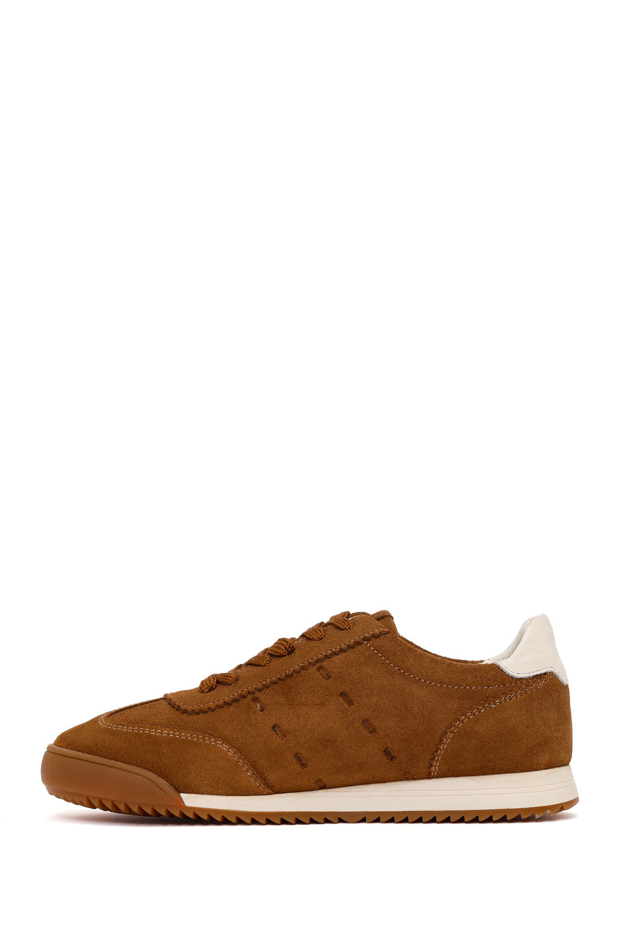 Woman Tan Lace-Up Suede Leather Sneakers