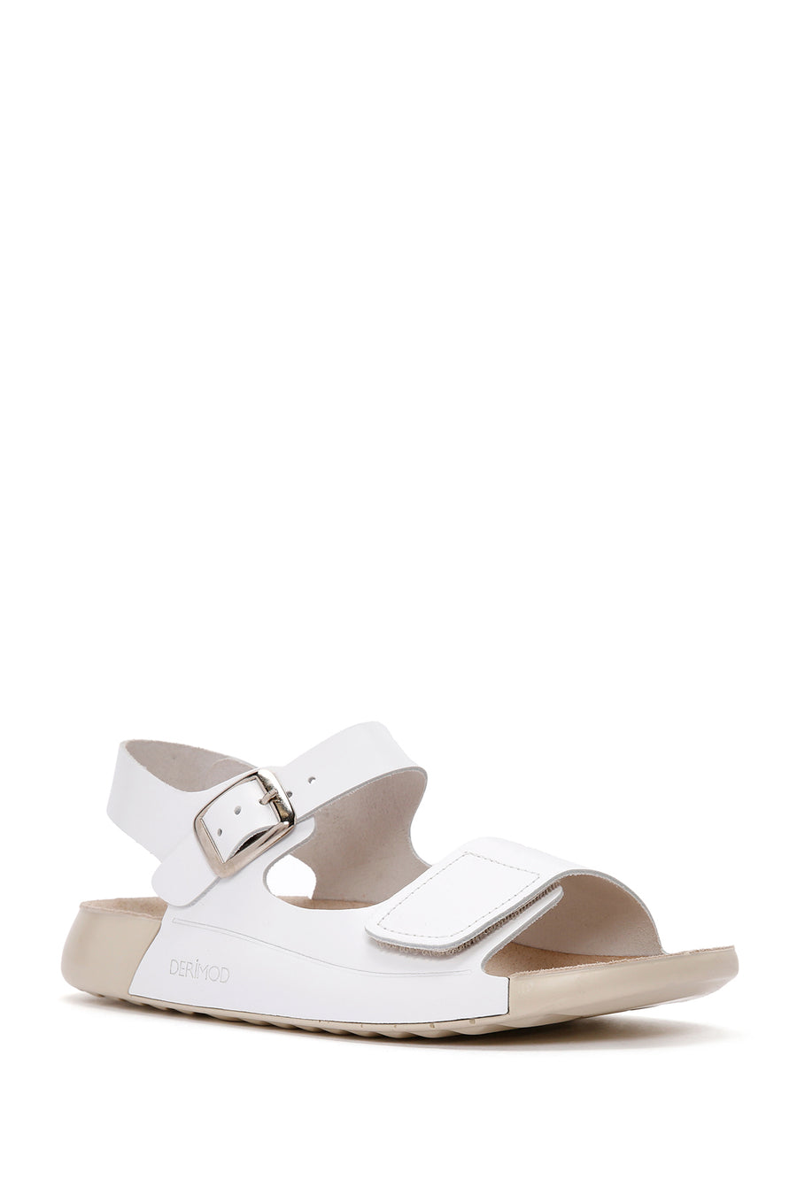 Women's White Ankle Strap Leather Comfort Sandals
