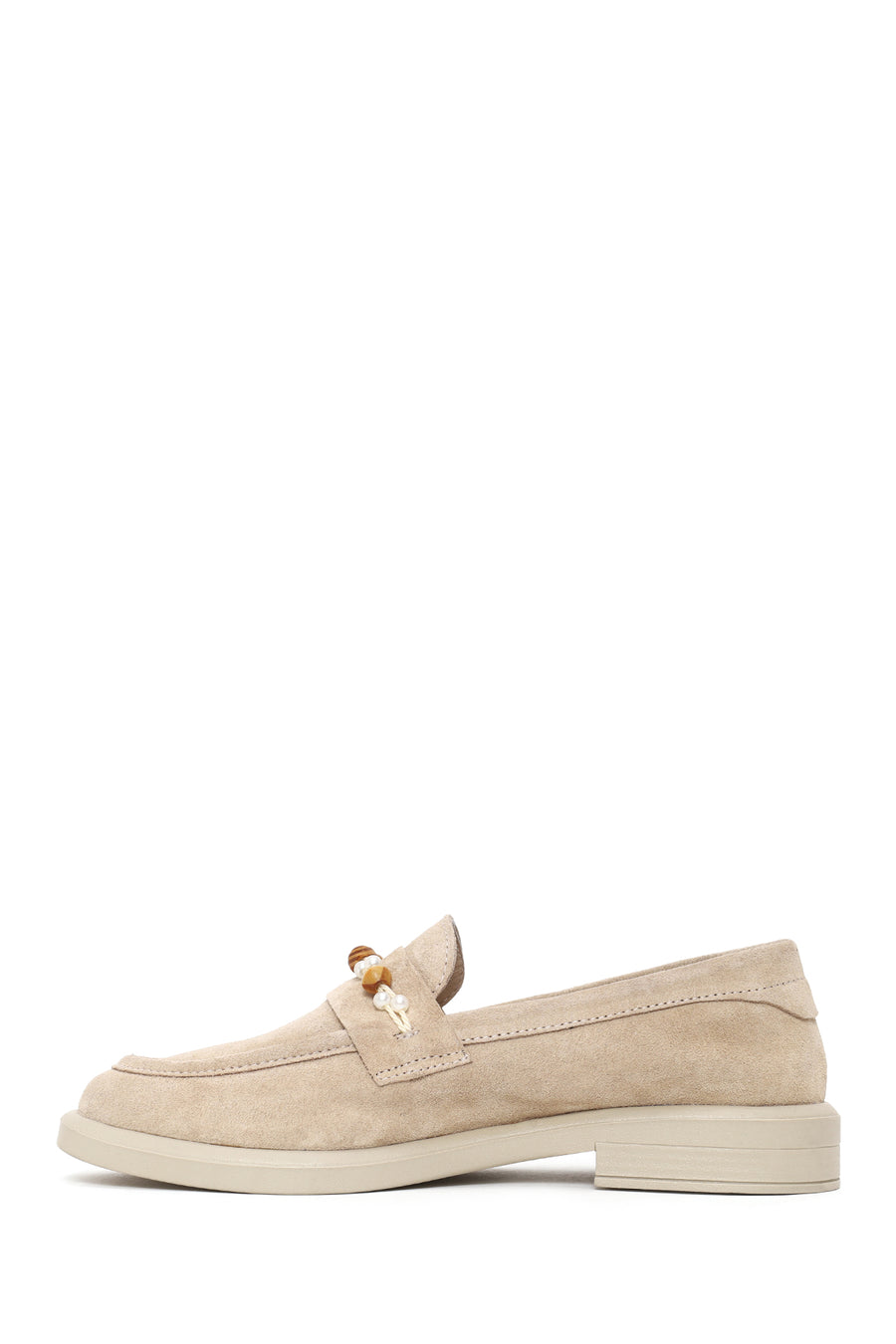 Woman Beige Beaded Suede Loafer