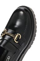 Women's Black Buckle Detailed Thick-Soled Leather Masculine Loafer | Derimod