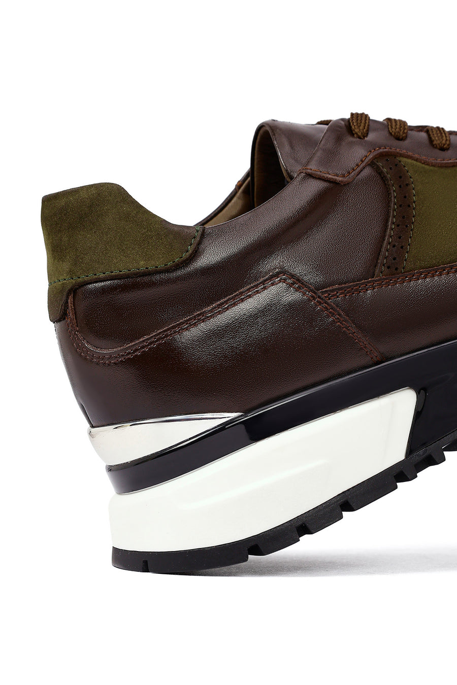 Men's Brown Lace-Up Thick-Soled Leather Casual Sneaker