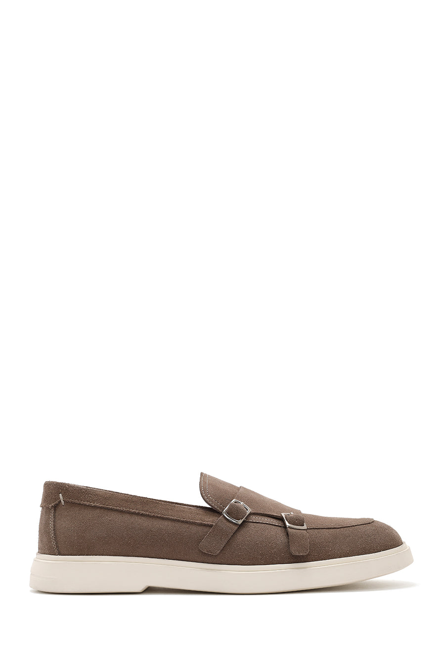 Men's Beige Double Buckle Suede Leather Loafer 26SFD750410 | Derimod