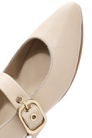 Women's Beige Buckled Leather Ballerinas | Derimod
