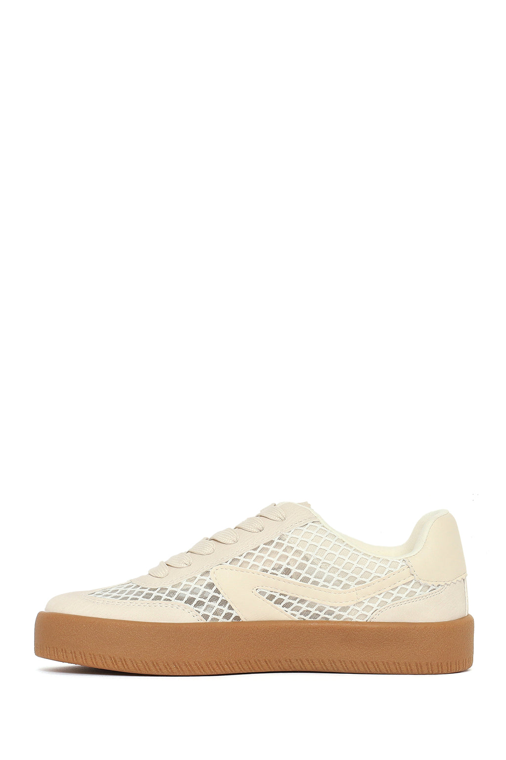 Kadın Bej Bağcıklı Kumaş Sneaker