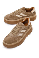 Woman Tan Lace-Up Thick-Soled Suede Leather Sneaker | Derimod
