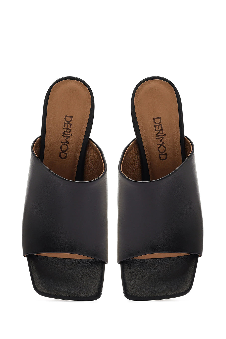 Women's Black Heeled Leather Slippers