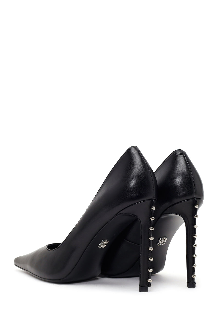 Kadın Siyah Taşlı Yüksek İnce Topuklu Deri Stiletto