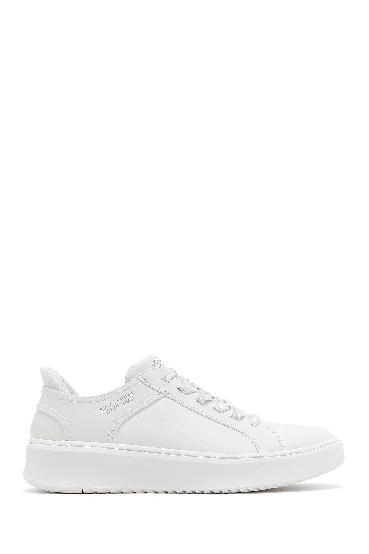 183177 Wht Skechers Erkek Beyaz Court Break Bağcıklı Kalın Tabanlı Deri Sneaker ...