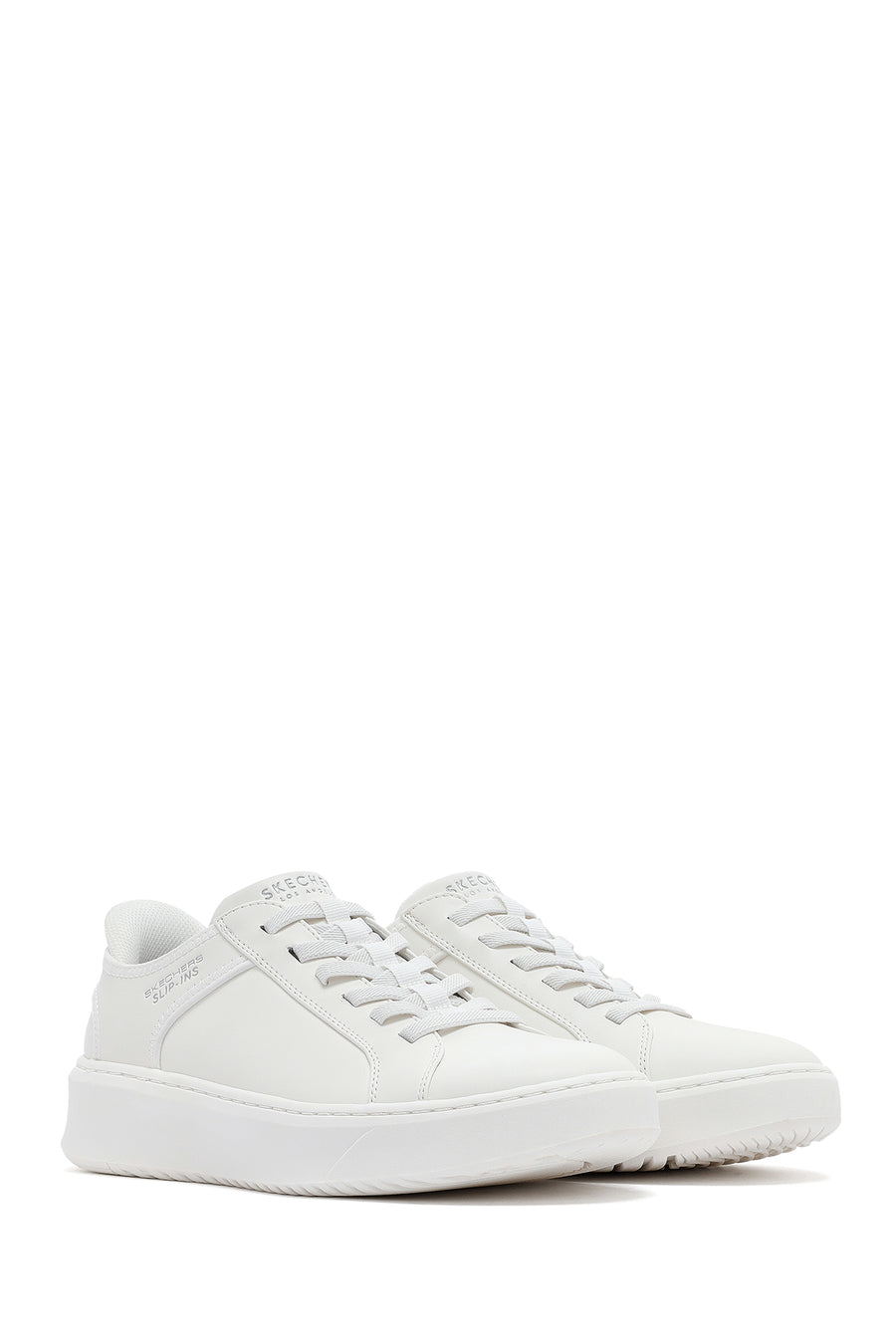 Skechers Men's White Court Break Lace-Up Chunky Sole Leather Sneakers