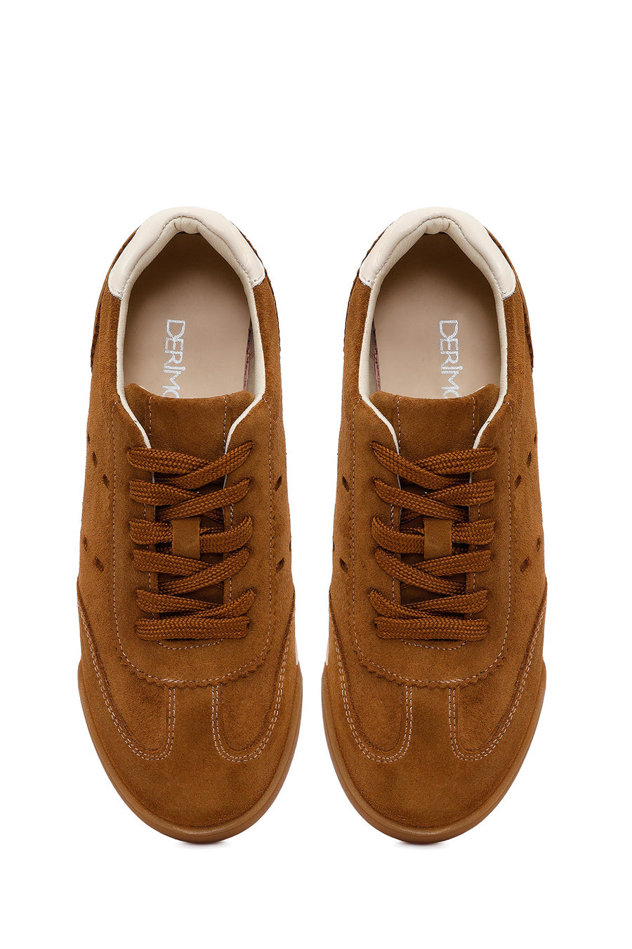 Woman Tan Lace-Up Suede Leather Sneakers