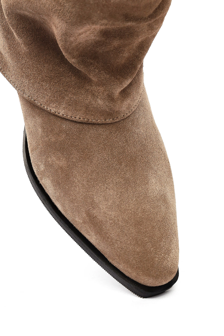 Women's Beige Short Thick Heel Suede Leather Cowboy Boot
