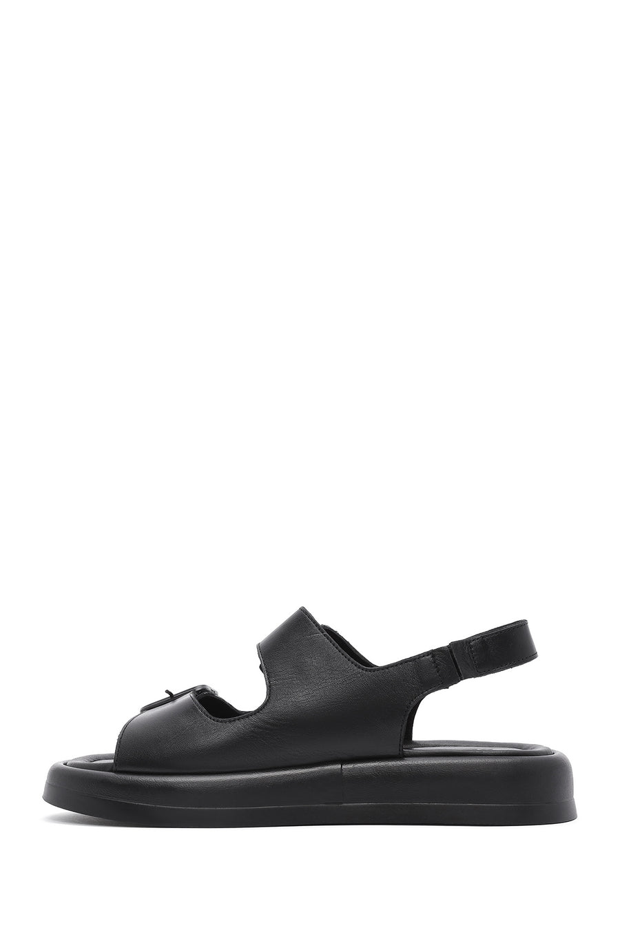 Women's Black Thick-Sole Leather Sandals