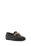 Women's Black Buckled Leather Masculine Loafer | Derimod