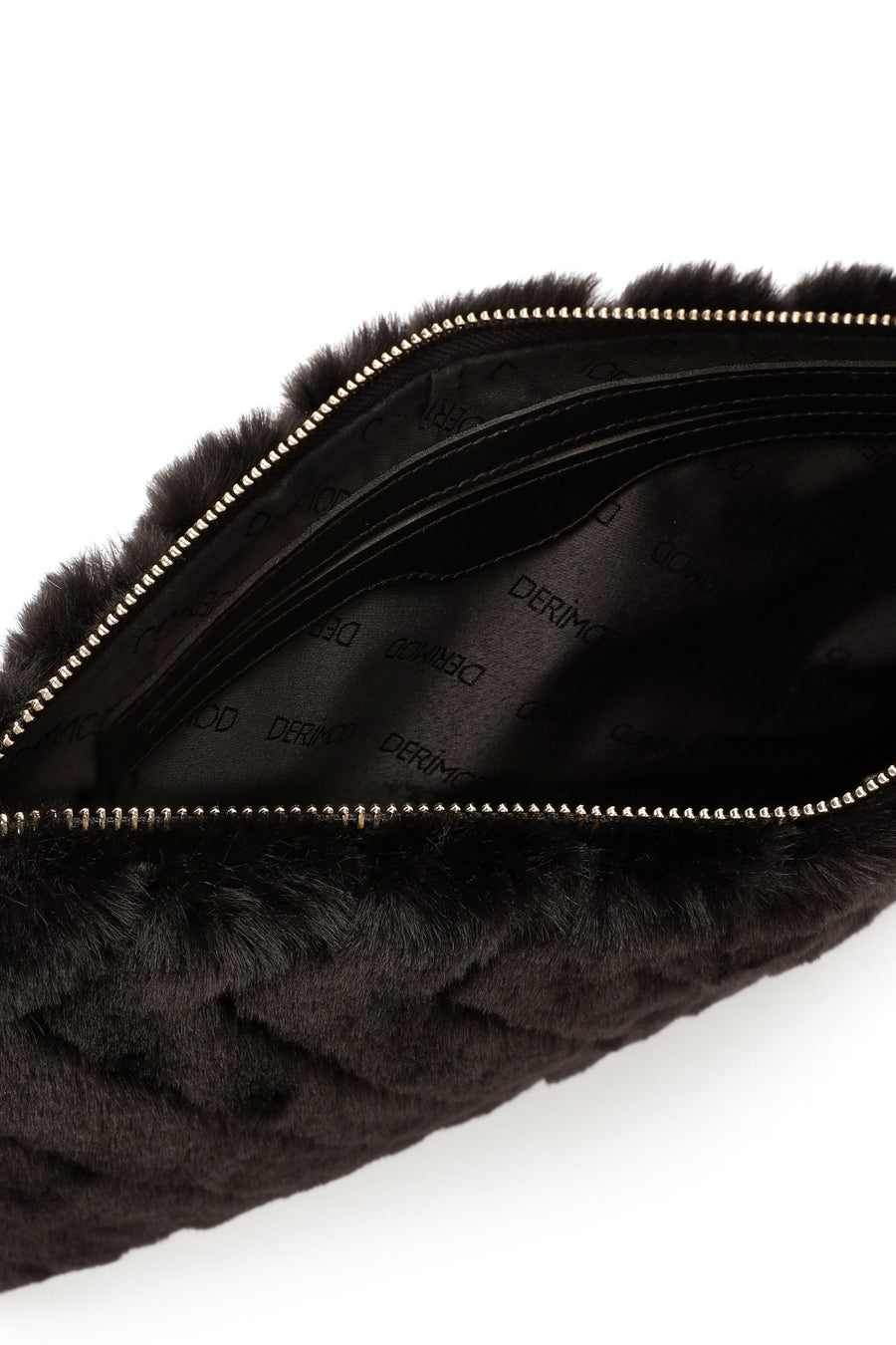 Women's Black Chain Strap Plush Clutch Bag