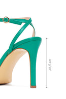 Women's Green Leather Heeled Sandals | Derimod
