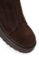 Woman Brown Zip Closure Embellished Chunky Sole Suede Boots | Derimod