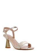 Women's Gold Ankle Strap Metallic Thin Heel Sandals | Derimod