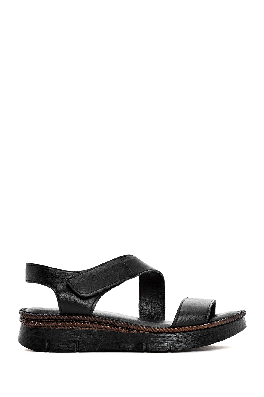 Women's Black Strappy Leather Comfort Sandals 25SFD321218 | Derimod