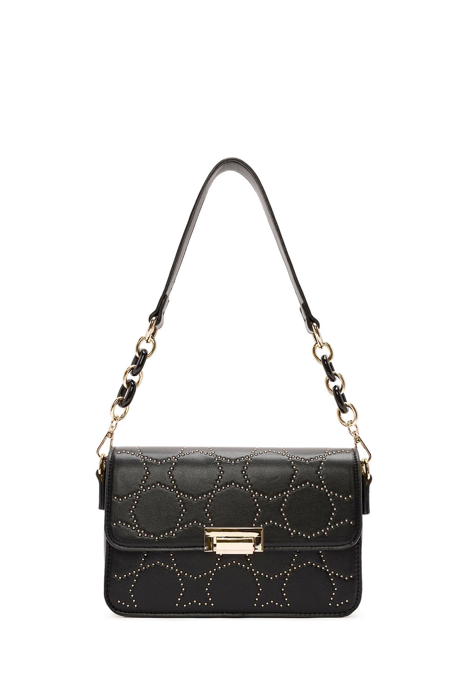 Women's Black Long Strap Stoned Shoulder Bag