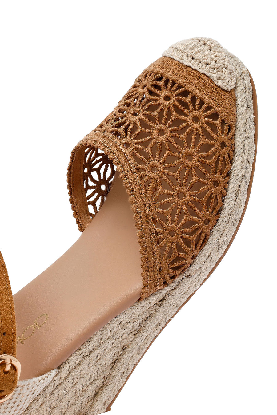 Women's Tan Wedge Heel Espadrilles with Ankle Buckle