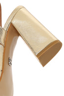 Women's Gold Ankle Buckle Chunky Heel Metallic Leather Sandals | Derimod
