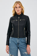 Alexa Women's Black Short Leather Jacket | Derimod