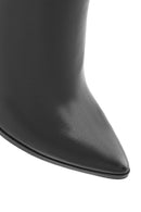 Woman Black Zip Closure Thin High-Heeled Leather Boots | Derimod