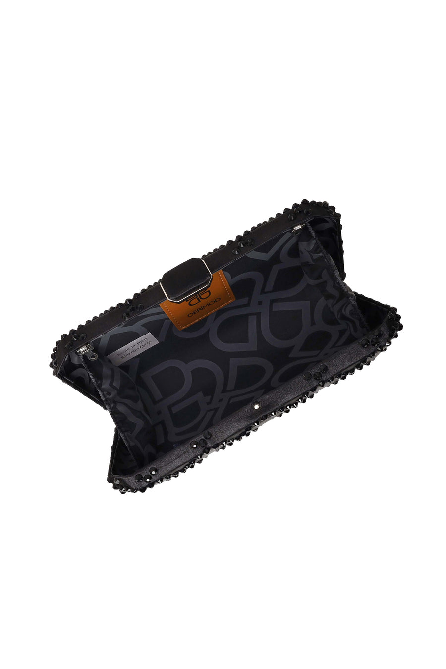 Woman Black Long Chain Strap Embellished Mini Clutch Evening Bag
