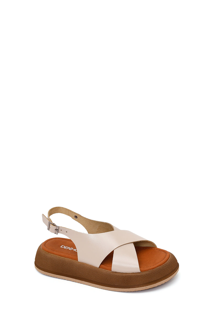Woman Beige Buckled Thick-Soled Leather Sandal