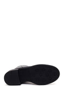 Woman Black Zip Closure Thick-Heeled Leather Boots | Derimod